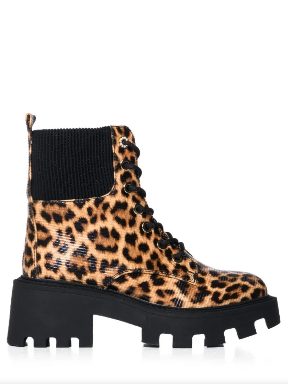 AZALEA WANG ESPECIAL LEOPARD LACE-UP PLATFORM COMBAT BOOTIES SZ 7.5 NEW - Picture 2 of 10